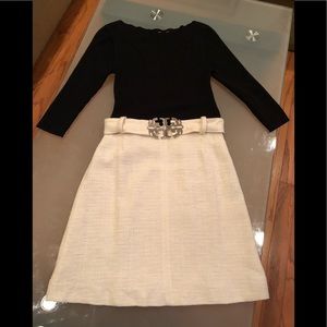Tory Burch Black and Cream Belted Dress